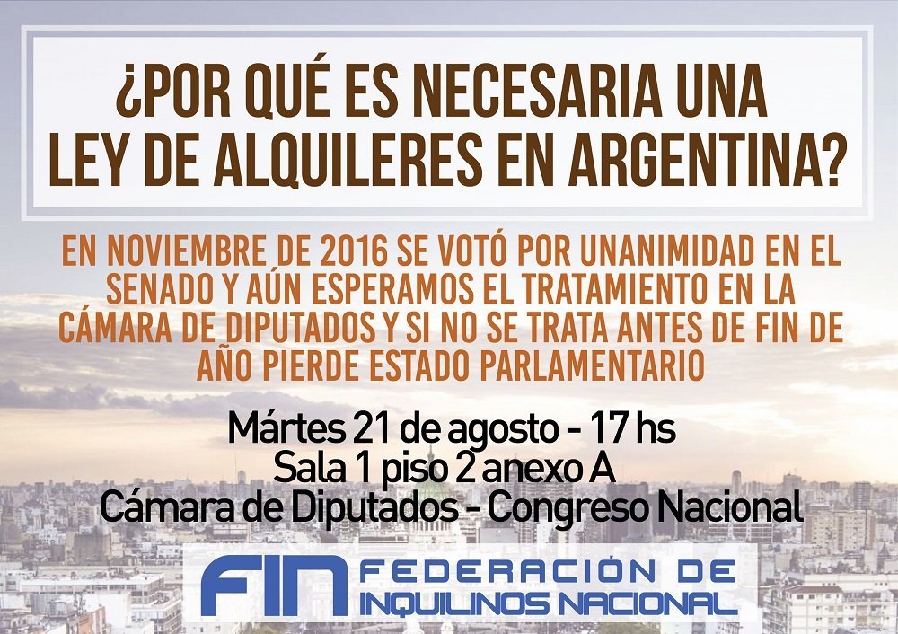 Realizaremos una jornada por la Ley de Alquileres en el Congreso Nacional